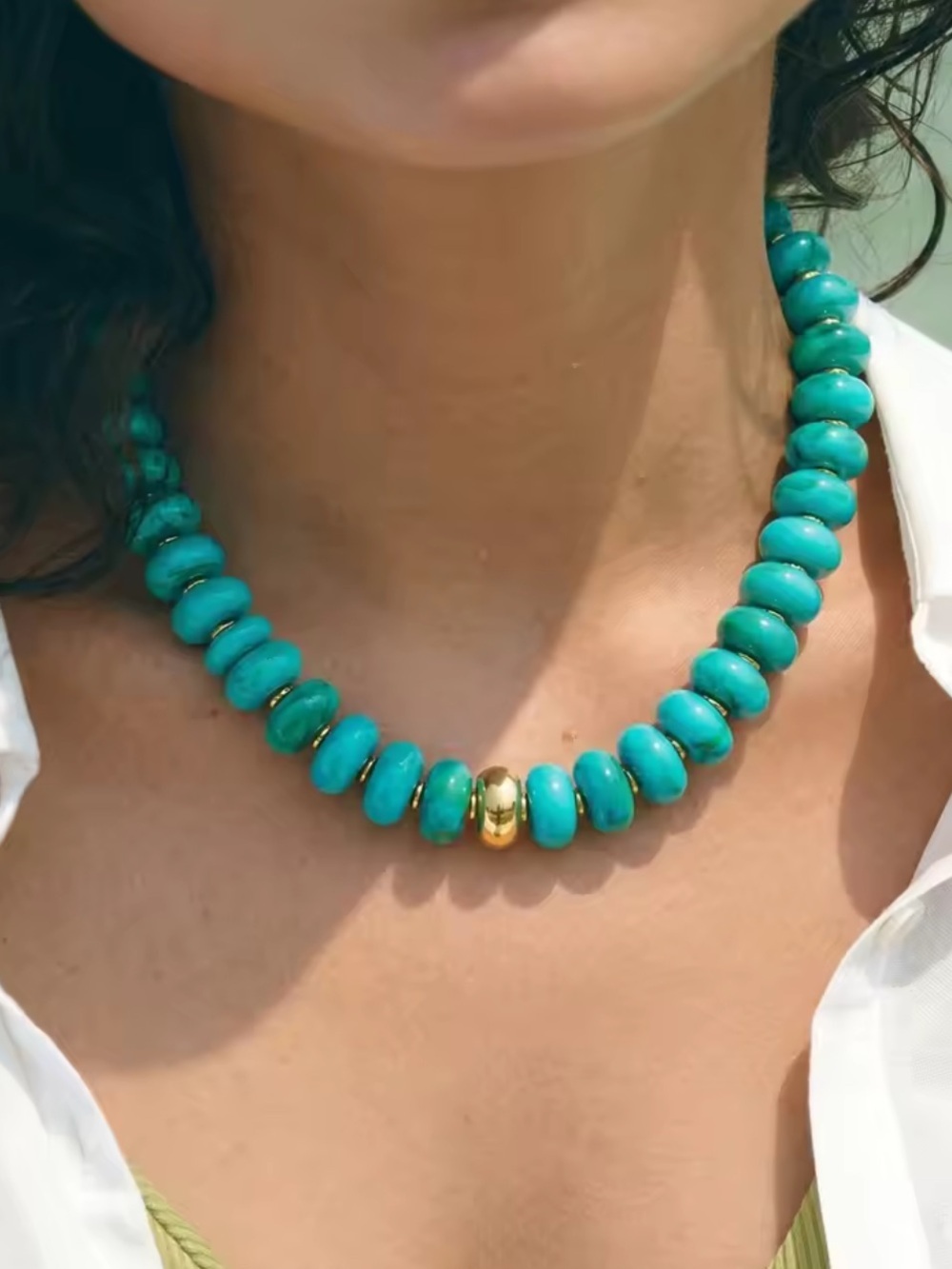 Turquoise Beaded Gold Necklace